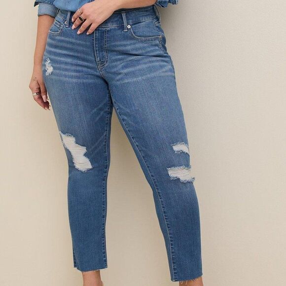 torrid Denim - TORRID Perfect Boyfriend Ankle Mid-Rise Jeans Size 22W Ripped Stretch Denim NWT